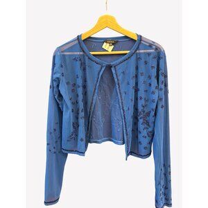 Vintage Krizia Sheer Blue Beaded Mesh Bolero Cardigan Size 42 Made Italy